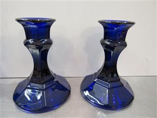 VINTAGE LOT OF 7 COBALT BLUE GLASS CANDLE HOLDERS